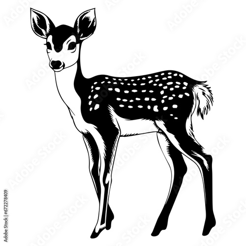 cute baby spotted deer fawn Monochrome illustration, deer silhouette design, Generative AI.