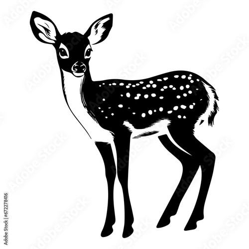 cute baby spotted deer fawn Monochrome illustration, deer silhouette design, Generative AI.