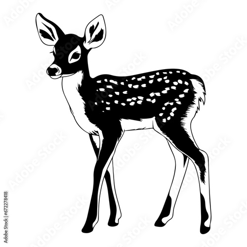 cute baby spotted deer fawn Monochrome illustration, deer silhouette design, Generative AI.