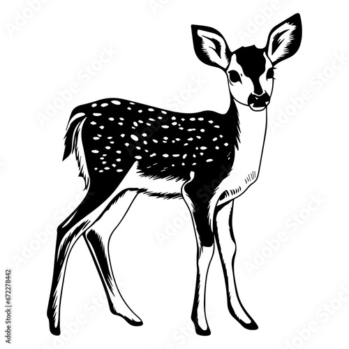 cute baby spotted deer fawn Monochrome illustration, deer silhouette design, Generative AI.