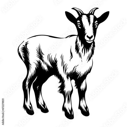 cute baby Goat Monochrome illustration, baby Goat silhouette design, Generative AI.