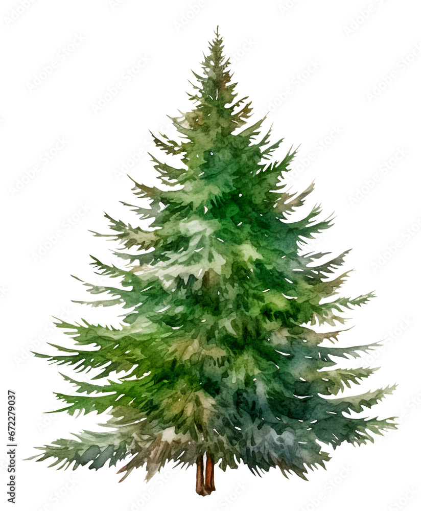 Watercolor illustration of a Christmas tree. Ai generated. Transparent background, PNG