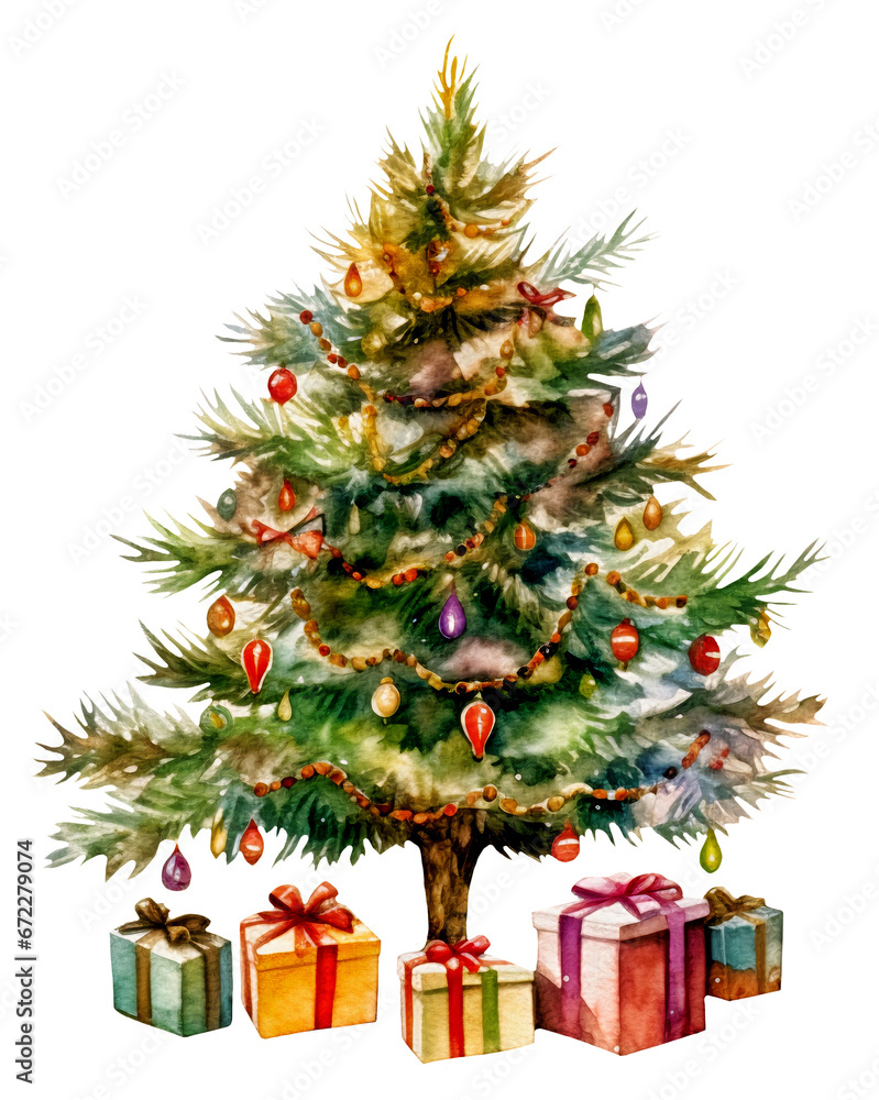 Watercolor illustration of a Christmas tree. Ai generated. Transparent background, PNG Watercolor illustration of a Christmas tree. Ai generated. Transparent background, PNG