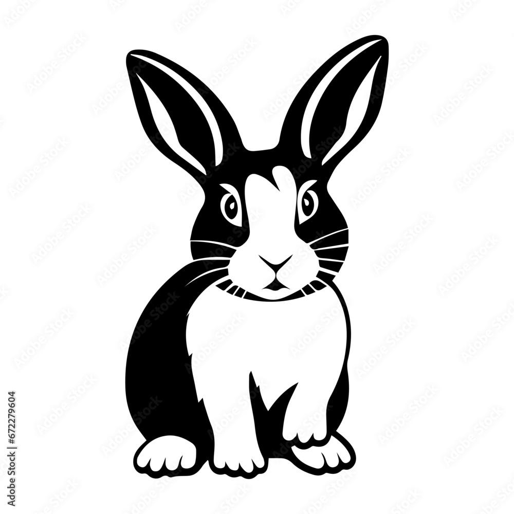 Fototapeta premium cute rabbit Monochrome illustration, rabbit silhouette design, Generative AI.