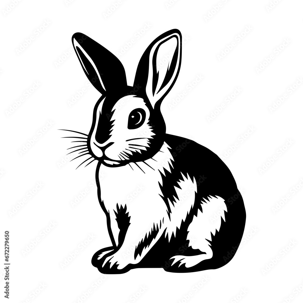 cute rabbit Monochrome illustration, rabbit silhouette design, Generative AI. cute rabbit Monochrome illustration, rabbit silhouette design, Generative AI.