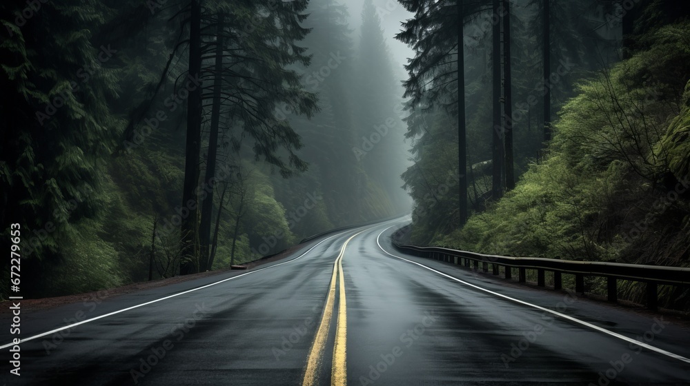 Lonely road in the middle of nowhere, copy space, 16:9 - obrazy, fototapety, plakaty 