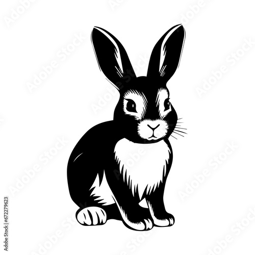 cute rabbit Monochrome illustration, rabbit silhouette design, Generative AI.