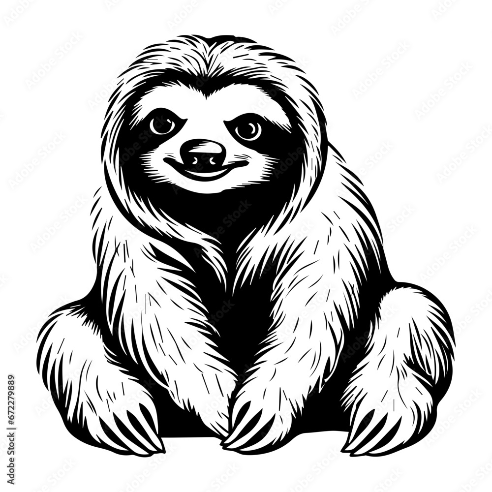 cute baby sloth Monochrome illustration, sloth silhouette design, Generative AI. cute baby sloth Monochrome illustration, sloth silhouette design, Generative AI.
