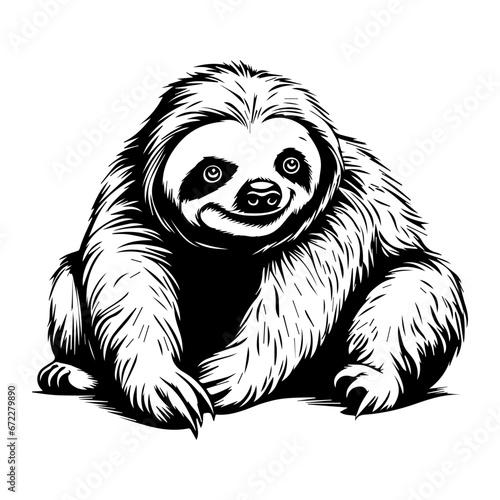 cute baby sloth Monochrome illustration, sloth silhouette design, Generative AI.