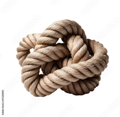 Tied Together: Isolated White Rope Knot isolated on transparent background,png