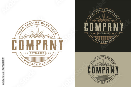 Vintage Retro Classic Cannabis Style Badge Design logo design, Vintage framed logo. Vintage label.