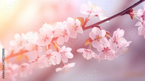  a branch of a cherry tree with pink flowers on it.  generative ai © Shanti