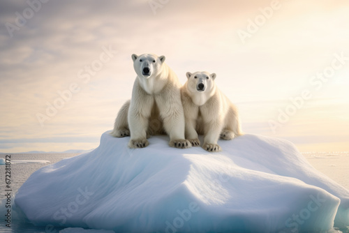 Two magnificent polar bears on a glacier
