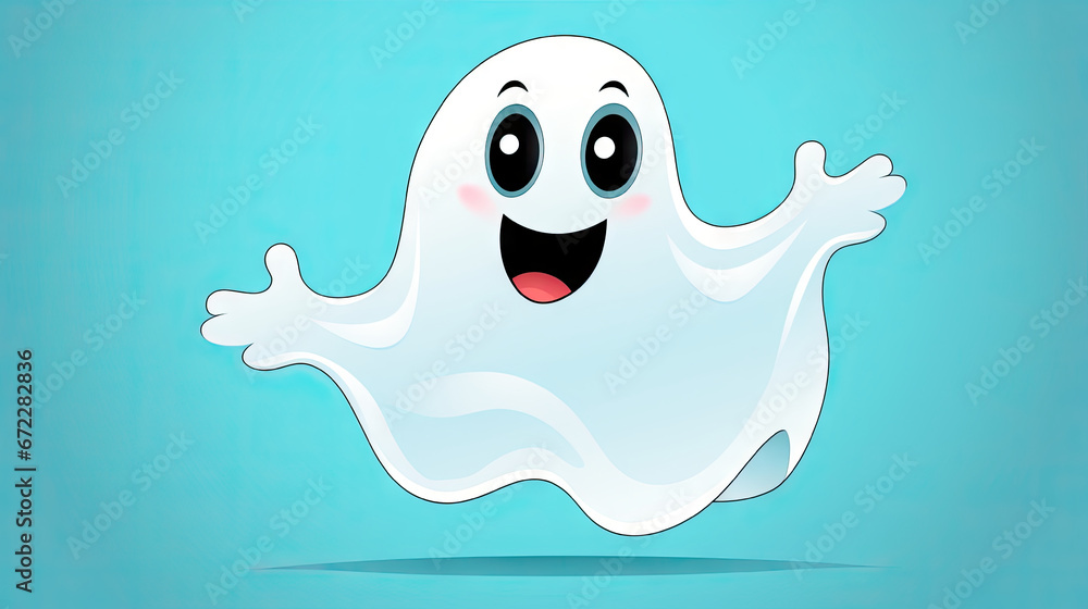 a cartoon ghost with a happy face on a blue background. generative ai a cartoon ghost with a happy face on a blue background. generative ai