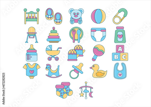 Baby stuff icon collection, newborn ,kids and toddler toy vector graphic illustration