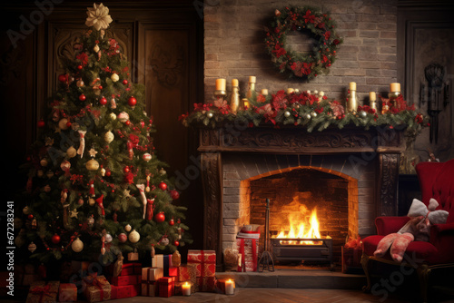 Wallpaper Mural Cozy Holiday Hearth: Fireplace with Christmas Stockings Torontodigital.ca