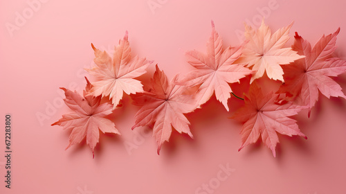  a group of pink leaves laying on top of a pink surface.  generative ai