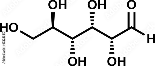 Aldehydo-D-glucose C6H12O6 structural formula, projection of glucose in D-configuration, vector illustration