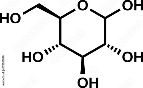 D-glucopyranose C6H12O6 structural formula, projection of D-glucose, vector illustration