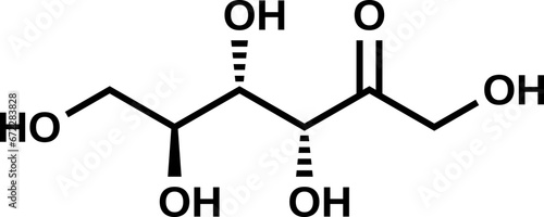 Keto-L-fructose C6H12O6 structural formula, open-chain form of fructose in L-configuration, vector illustration