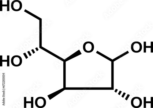 D-glucofuranose C6H12O6 structural formula, furanose form of D-glucose, vector illustration