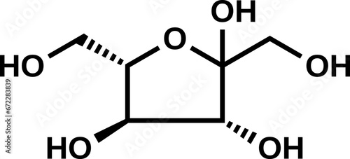 L-fructofuranose C6H12O6 structural formula, furanose form of L-fructose, vector illustration