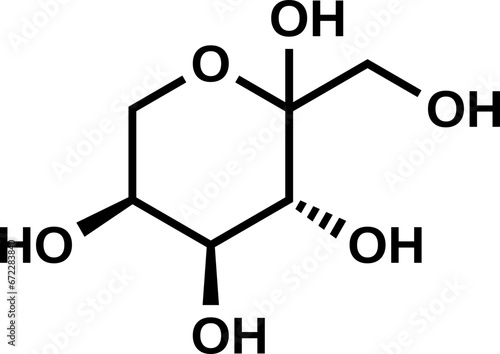 L-fructopyranose C6H12O6 structural formula, pyranose projection of L-fructose, vector illustration