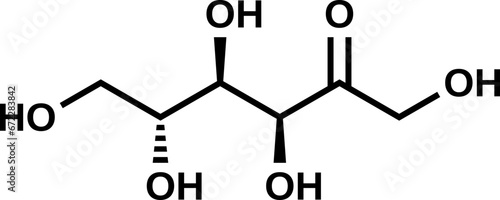 Keto-D-fructose C6H12O6 structural formula, open-chain form of fructose in D-configuration, vector illustration