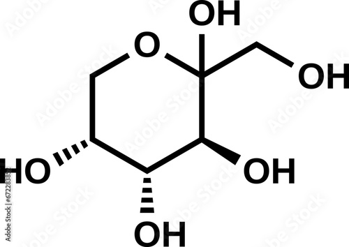 D-fructopyranose C6H12O6 structural formula, pyranose projection of D-fructose, vector illustration
