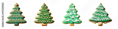 set of christmas tree cookies isolated on a transparent background.