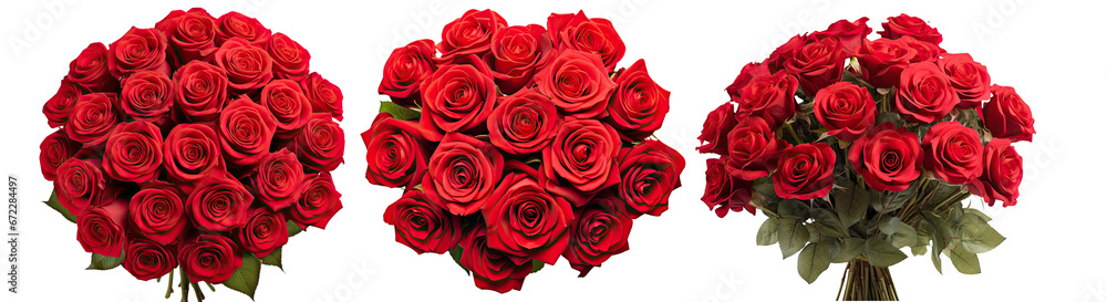 Set of bouquets of red roses cut out transparent isolated on white background ,PNG file Set of bouquets of red roses cut out transparent isolated on white background ,PNG file