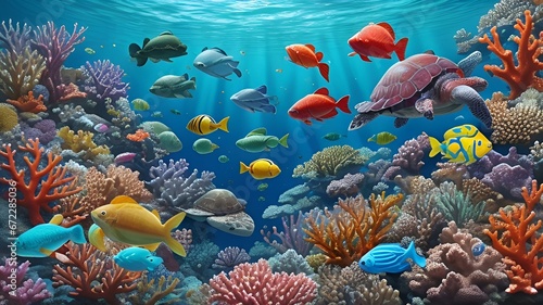 Colorful tropical coral reef with fish,Masked butterfly fish,A group of fish swimming over a coral reef in the ocean.Underwater with colorful sea life fishes and plant at seabed background