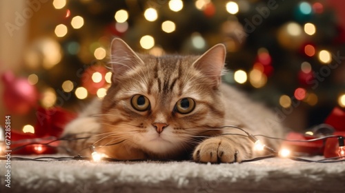 Christmas cat.Generative AI