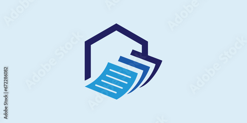 design an accounting logo with a combination of paper or documents and a house or building.