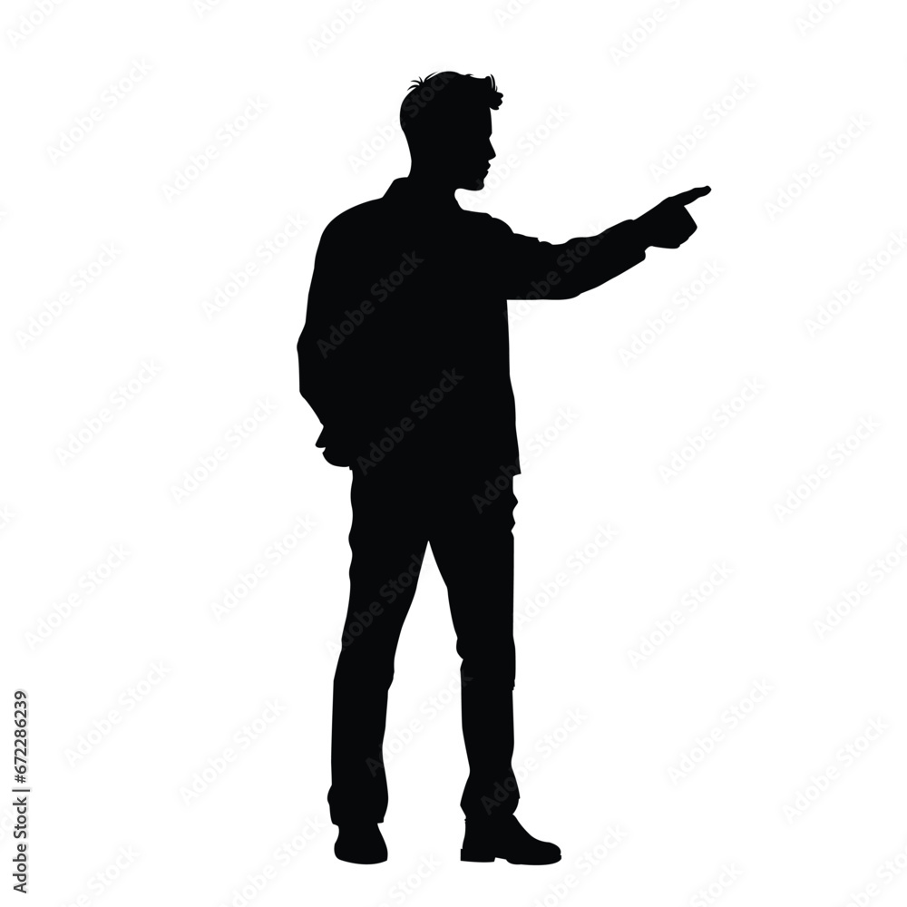 Man with Pointing Gesture Silhouette on White Man with Pointing Gesture Silhouette on White