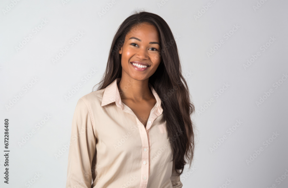 Portrait of a young beautiful African American woman with long hair