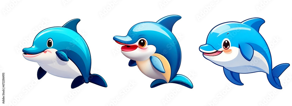 Set of 3 cartoon dolphin characters isolated on transparent PNG background PNG AI Generative
Set of 3 cartoon dolphin characters isolated on transparent PNG background PNG AI Generative