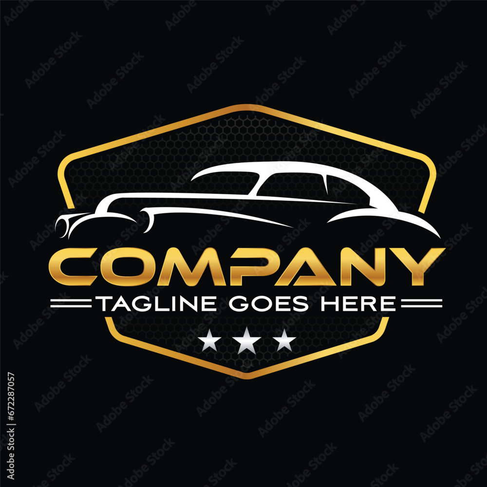 Obraz premium Vector illustration of a modern logo with a car on the black background