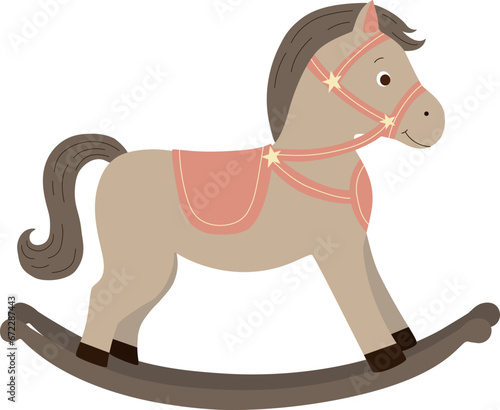 Vector illustration of rocking horse in cartoon style. Vintage toy rocking horse