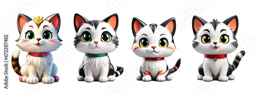 Set of cute white little kitten or cat minimal 3d style characters isolated on transparent PNG background PNG AI Generative 