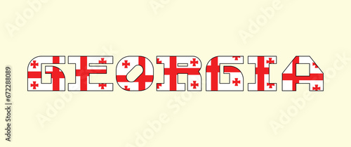 A word "GEORGIA"modern text with nation flag symbol. Flag of Georgia.