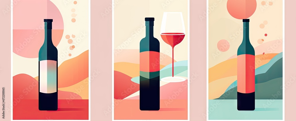 a set of three banners featuring wine bottles and wine glasses Generative AI a set of three banners featuring wine bottles and wine glasses Generative AI