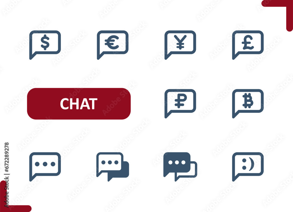 Chat Bubbles Icons. Speech Bubble, Money, Dollar, Euro, Yen, Yuan, Ruble, Pound, Bitcoin Icon