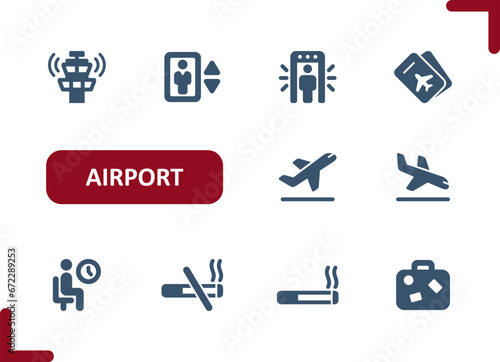 Airport Icons. Airport Security, Plane, Travel, Luggage, Baggage Icon