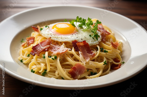 Pasta Carbonara, Italian dish featuring eggs, cheese, pancetta, and black pepper