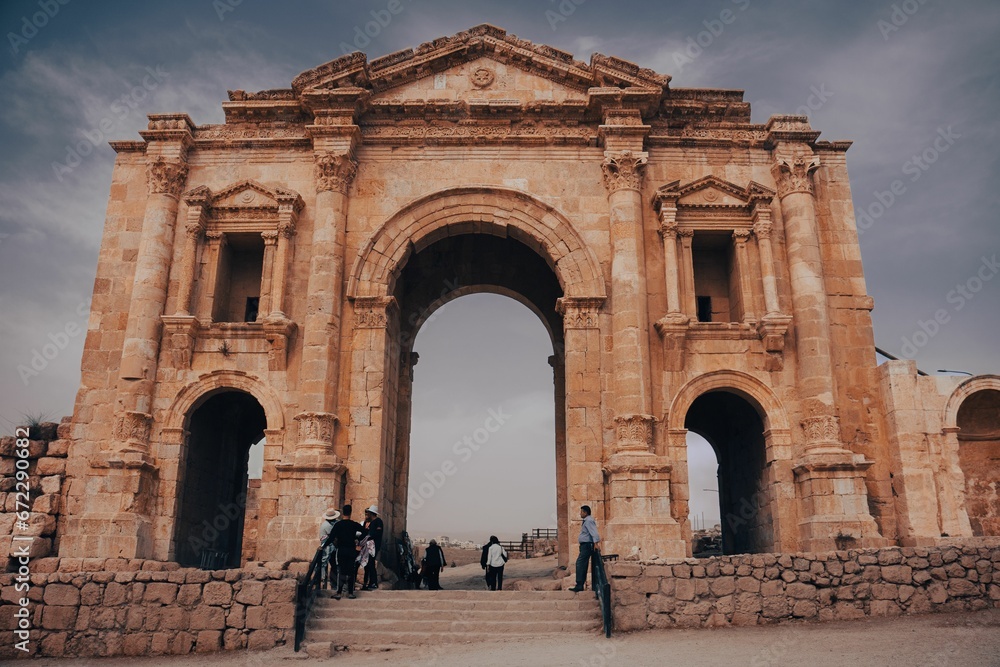 Arch of Hadrian in the Roman City of Jerash in Jordan.