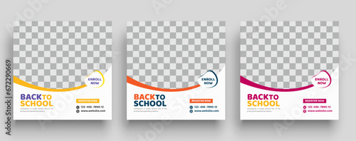 School admission social media post design template. Back to school online marketing banner layout
