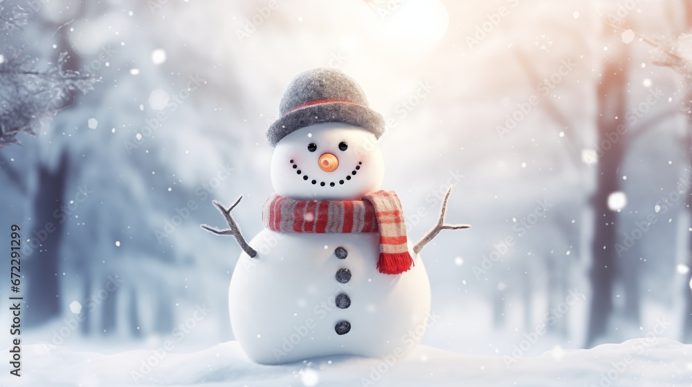 Magic snowman in winter