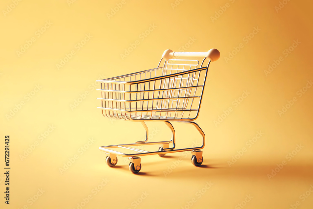 Basket or shopping cart icon on a plain background concept for online shopping. 3D rendering illustration.
