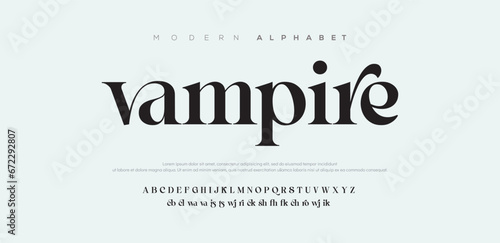 VAMPIRE Premium luxury elegant alphabet letters and numbers. Elegant Tech typography classic serif font decorative vintage retro. Creative vector illustration